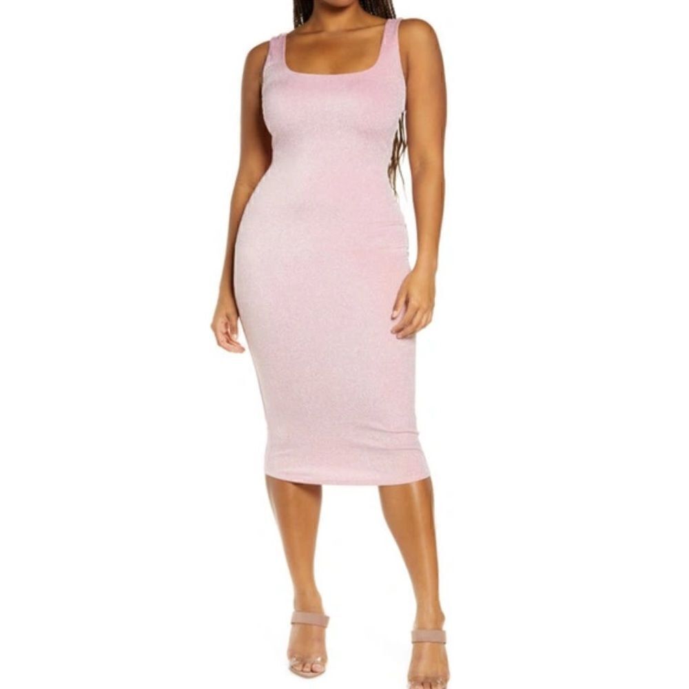 New Naked Wardrobe Metallic Hourglass
Midi Dress In Pink 2X